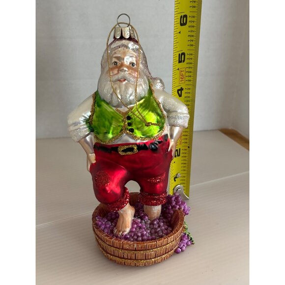 Santa Claus Blown Glass Ornament With Grapes & Basket Design - Picture 5 of 5